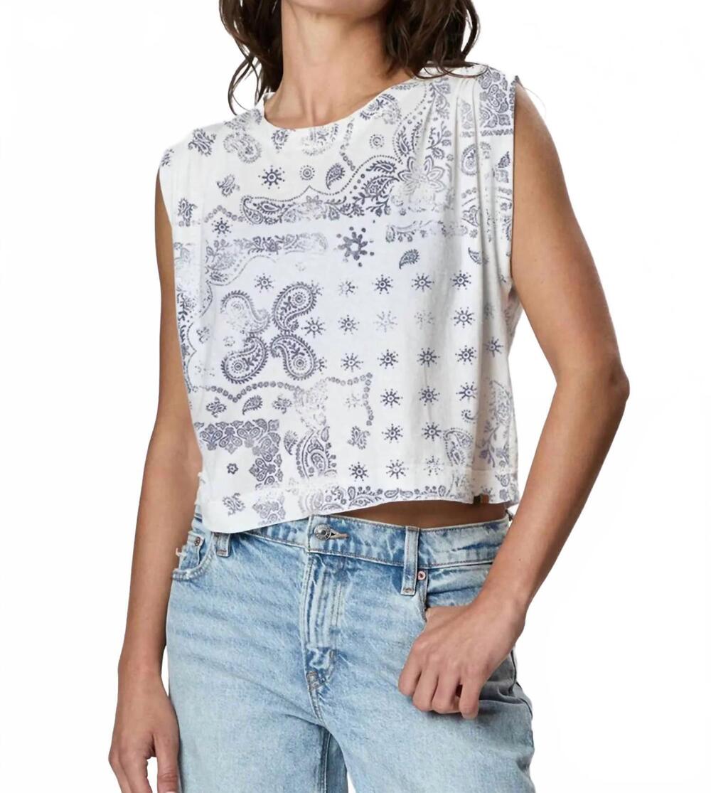 NEW RAGABOND STUDIO hemp jackie pleat shell bandana tee in white